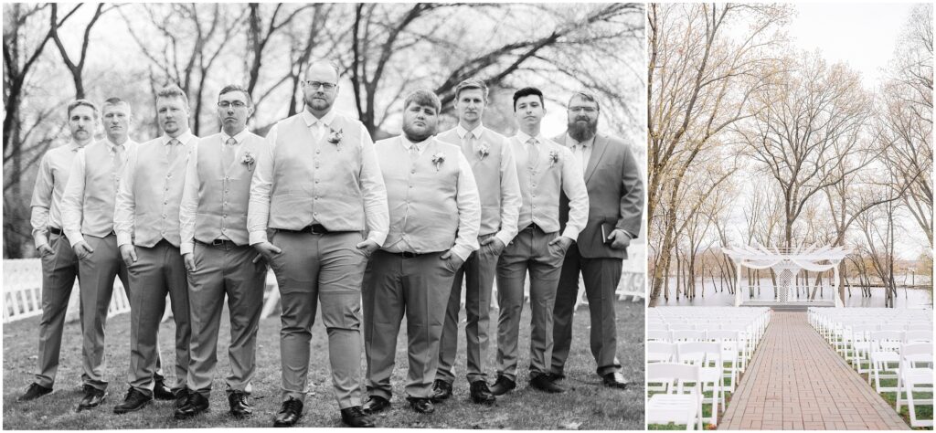 Groom and groomsmen in black and white.