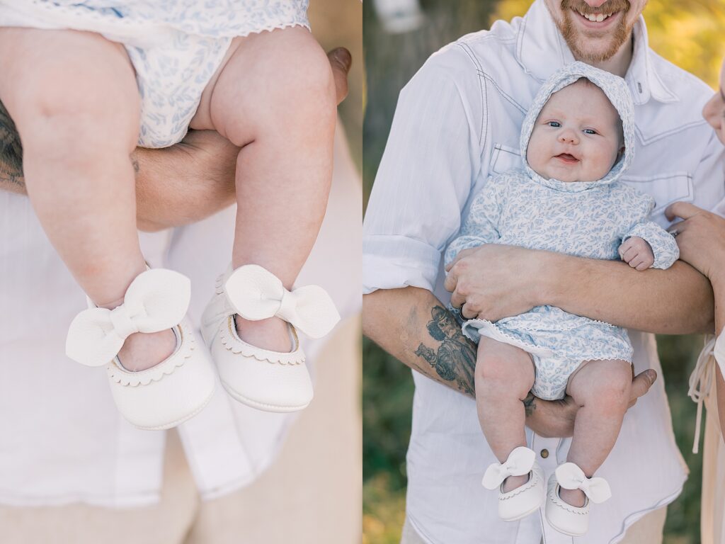 Family portrait session in La Crosse Wisconsin during fall with golden autumn leaves