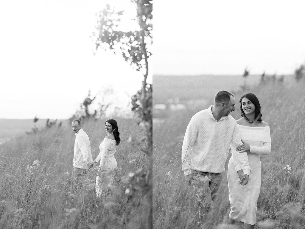 Film-inspired engagement session in the rolling hills of La Crosse