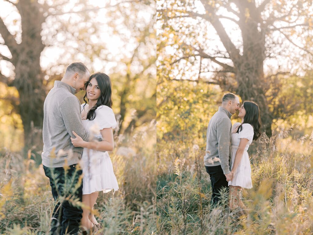 Romantic engagement photos in La Crosse, Wisconsin with autumn light