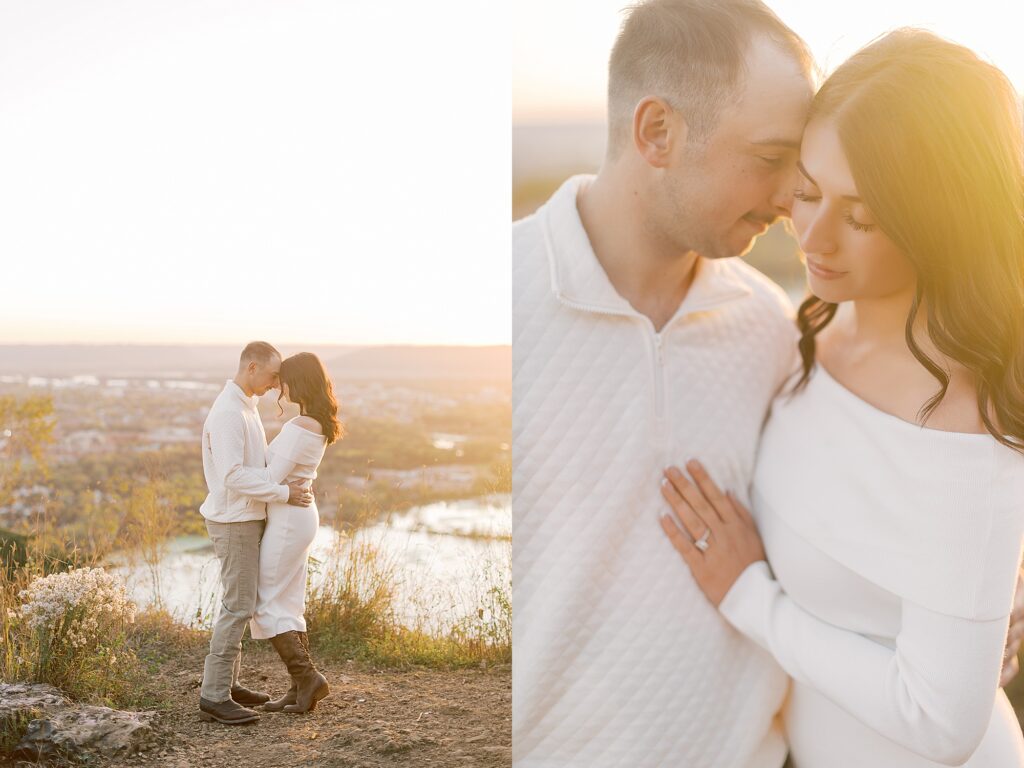 Romantic engagement photos in La Crosse, Wisconsin with autumn light