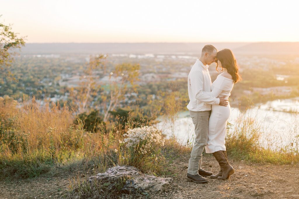 Romantic engagement photos in La Crosse, Wisconsin with autumn light