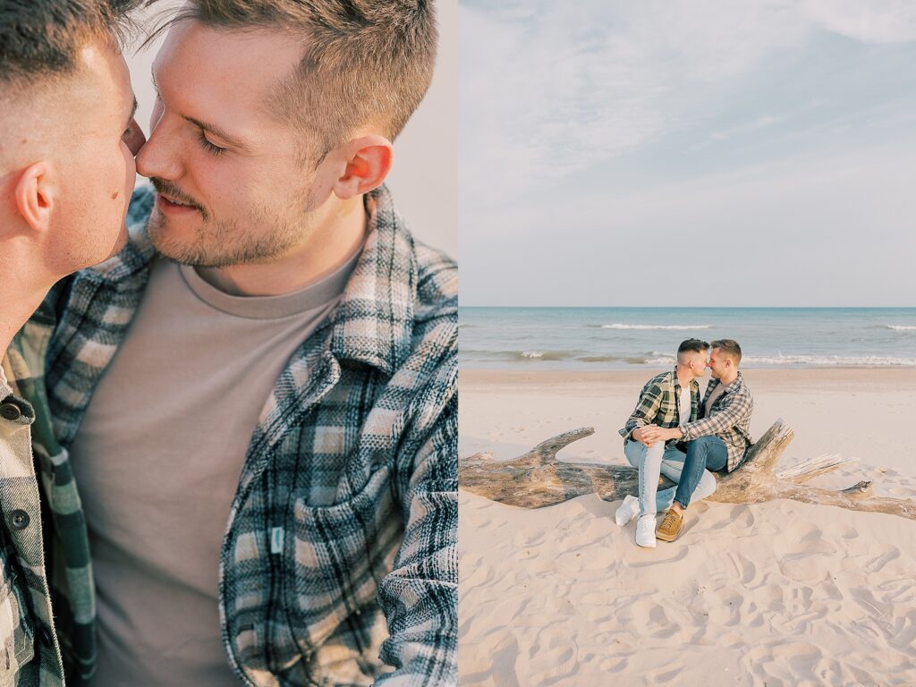 Wisconsin engagement photographer capturing couple on Lake Michigan shoreline