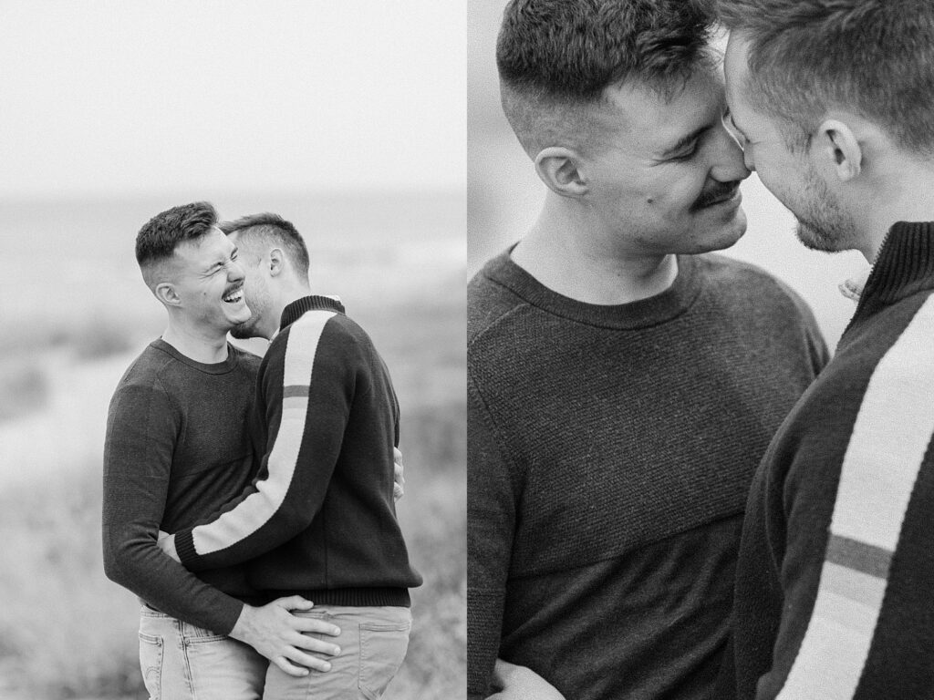 Wisconsin engagement photographer capturing couple on Lake Michigan shoreline