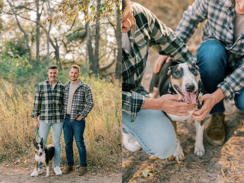 Kohler Andrae State Park engagement session featuring couple and their dog