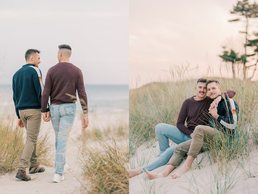 Wisconsin engagement photographer capturing couple on Lake Michigan shoreline
