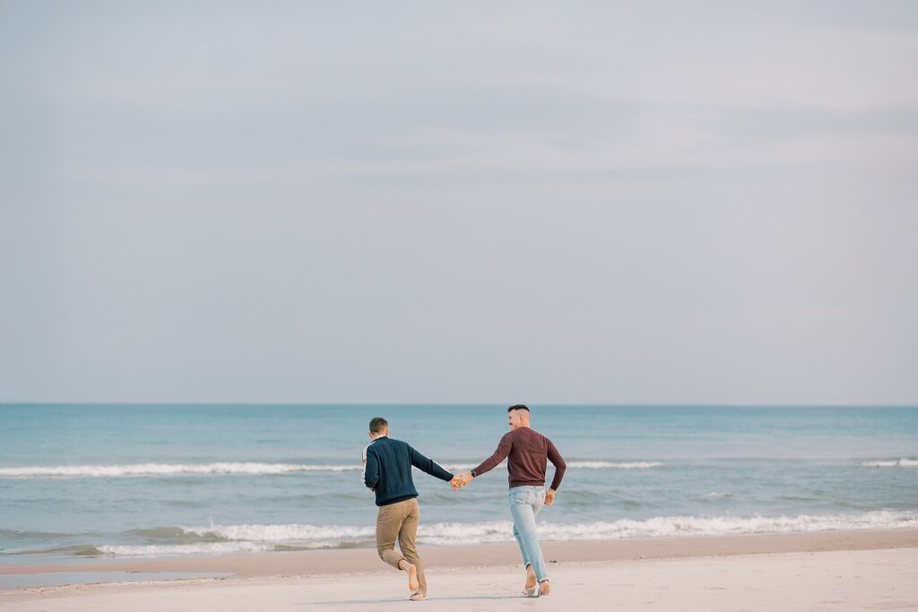 Milwaukee Wisconsin couple engagement session on the shores of Lake Michigan