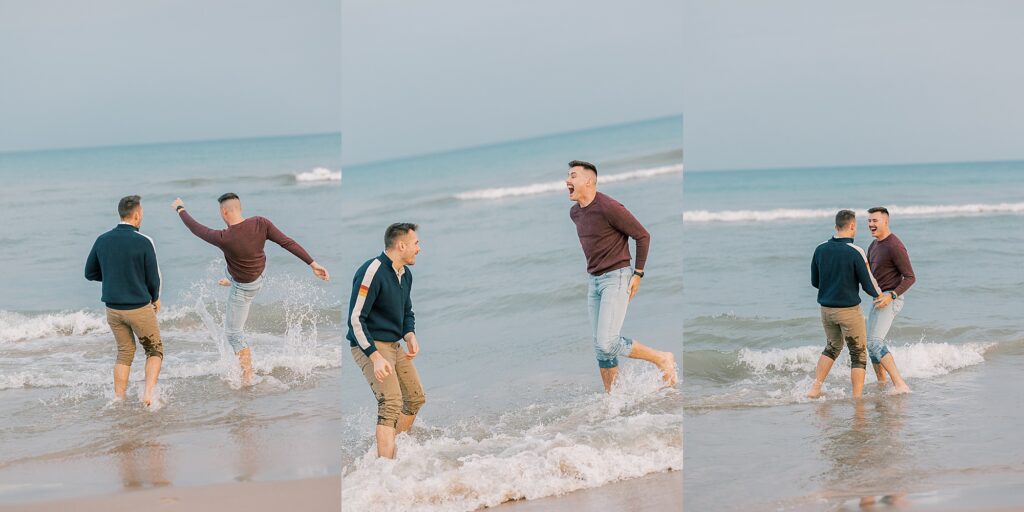 Milwaukee Wisconsin couple engagement session on the shores of Lake Michigan